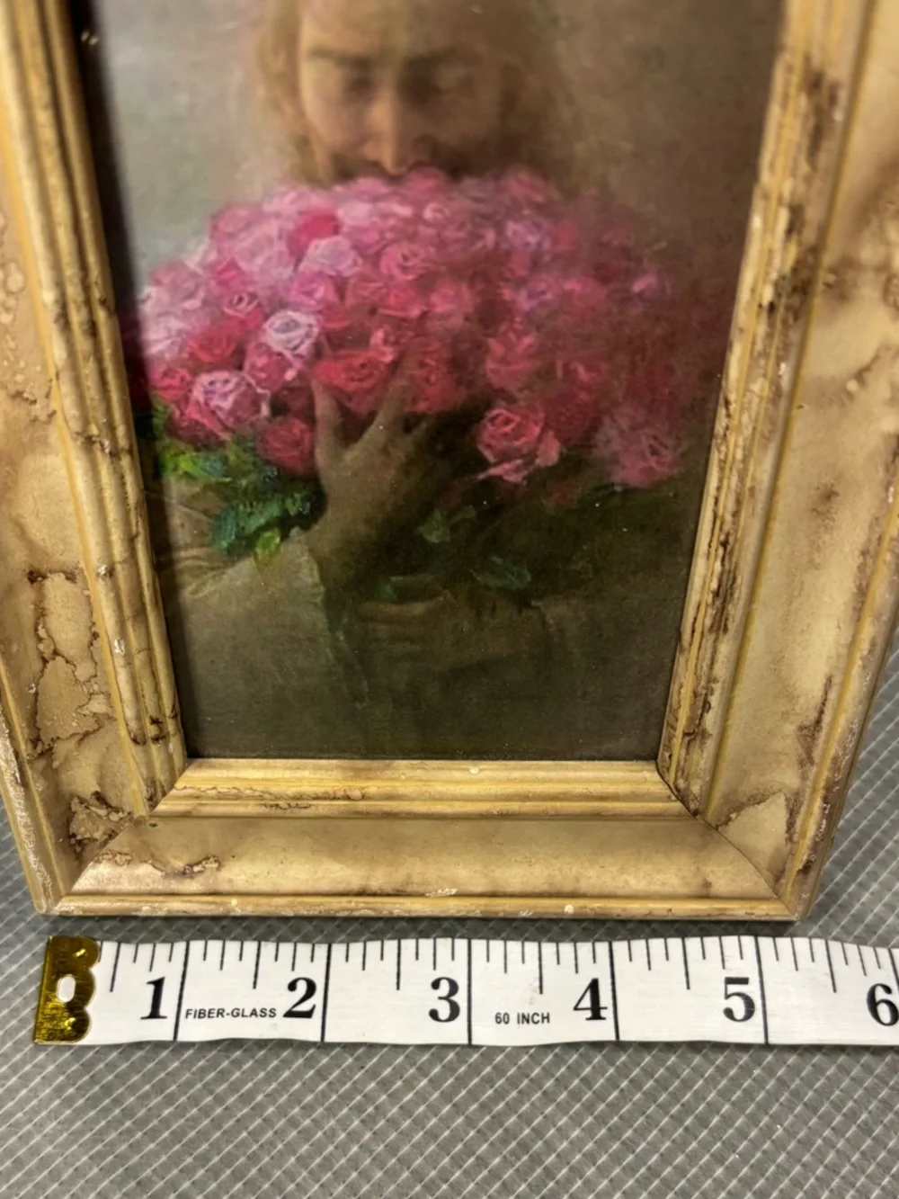Decorative Wooden Picture Frame: Image of Jesus with Roses.